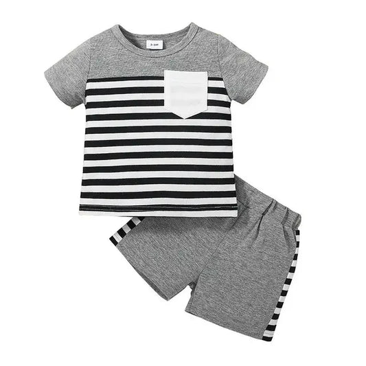 Black And White Lining T-shirt Shorts Set