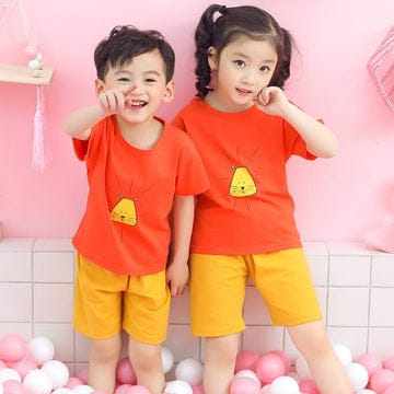 ORANGE AND YELLOW PRINTED HALF SLEEVES KIDS WEAR