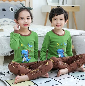 GREEN AND BROWN DINO PRINTED KIDS WEAR