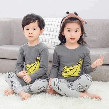 GREY AND YELLOW BANANA PRINTED KIDS WEAR