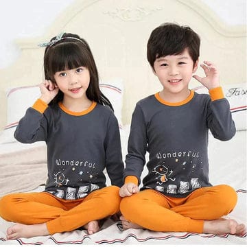 ORANGE AND GREY WONDERFUL PRINTED KIDS WEAR