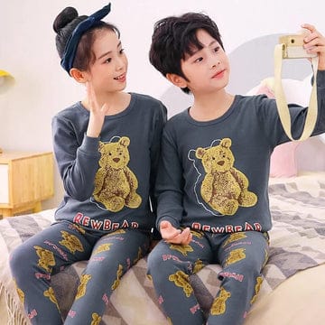 DARK GREY TEDDY BEAR PRINTED KIDS WEAR