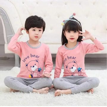 PINK AND GREY LOVE BEAR PRINTED KIDS WEAR