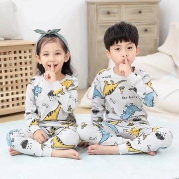 WHITE BLUE DINO PRINTED KIDS WEAR