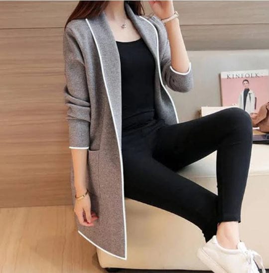 Grey Women Lapel Casual Coat