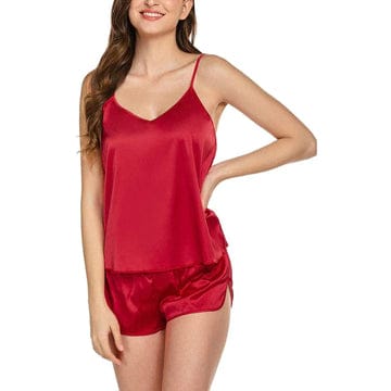 RED 2 PCS POLYESTER CAMI SET