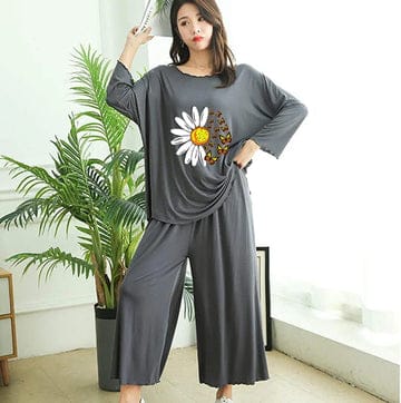 GREY DAISY FLOWER PRINTED LOUNGEWEAR CH-2500