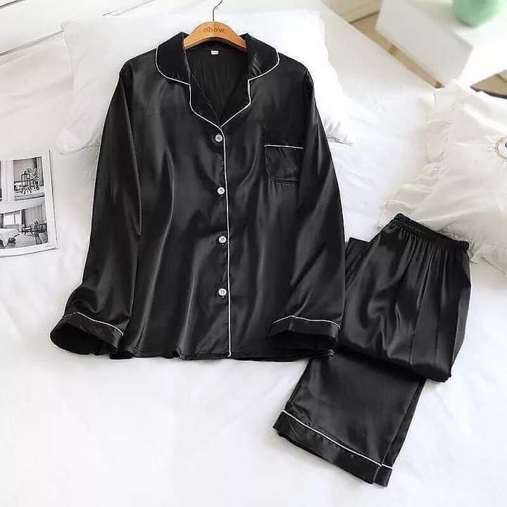 Silk Night Suit Turn Down Collar Long Sleeves