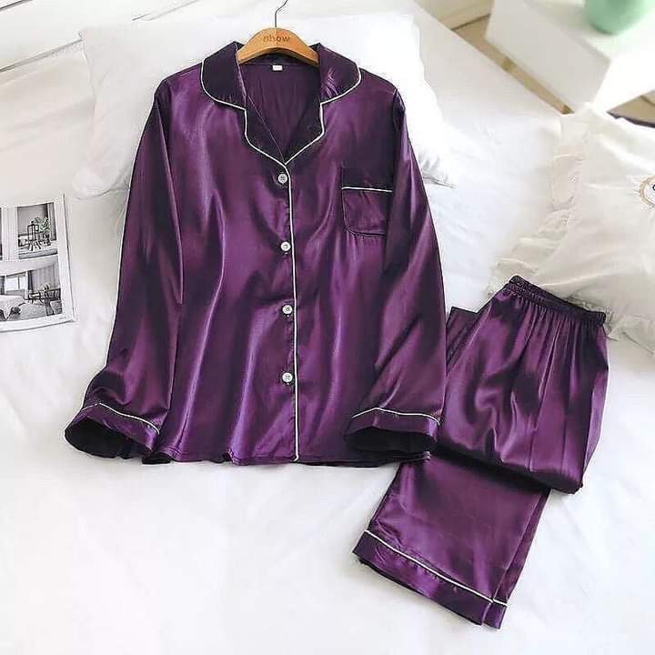 Silk Night Suit Turn Down Collar Long Sleeves