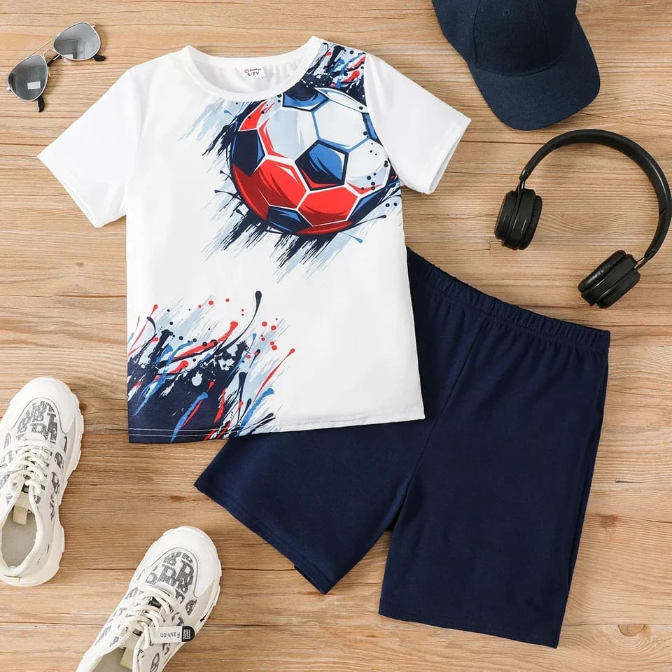 Football Print SUMMER T SHIRT SET SHORT SLEEVE