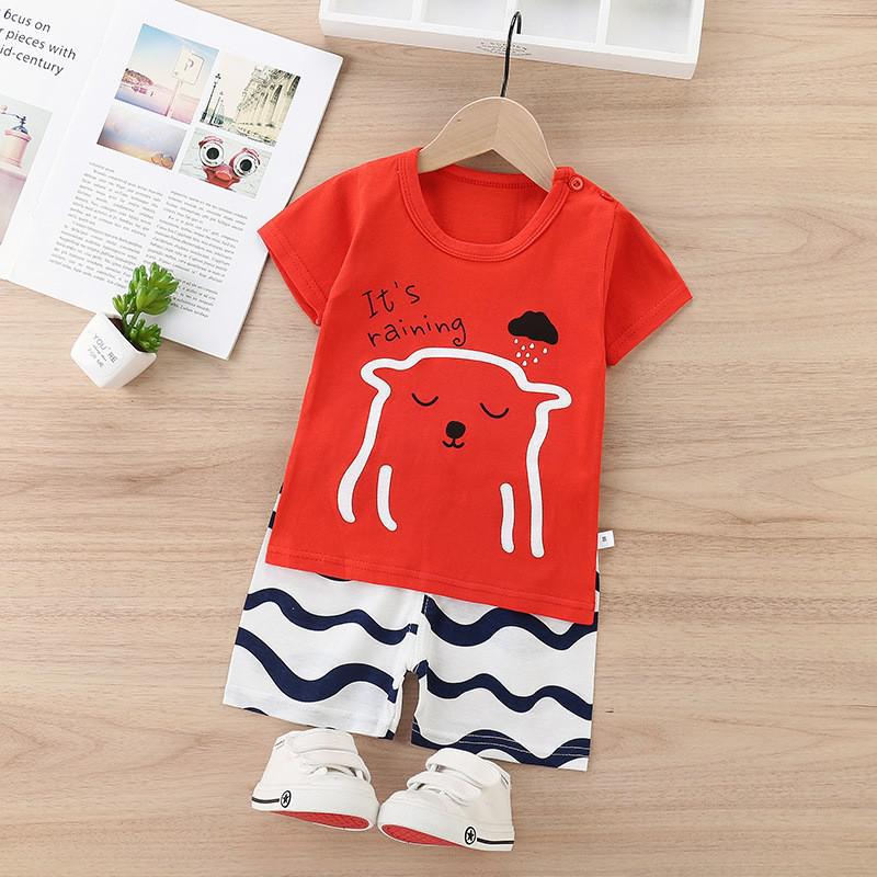 Red KIds Summer T shirt Set Short Sleeve