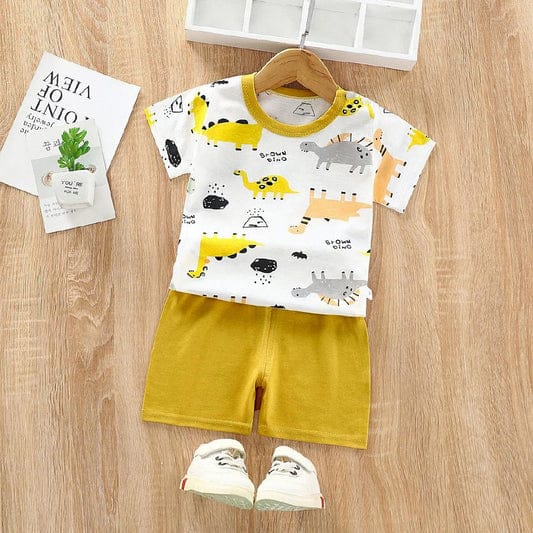 Yellow & White Dino Print KIds Short Wear