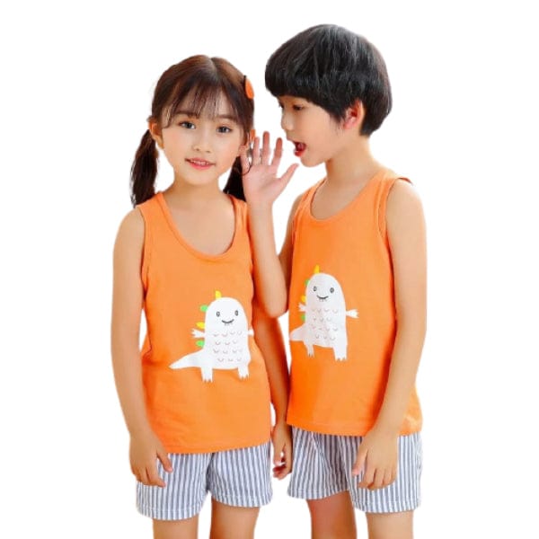 Orange Face Printed Half Sleeves Kids Wear