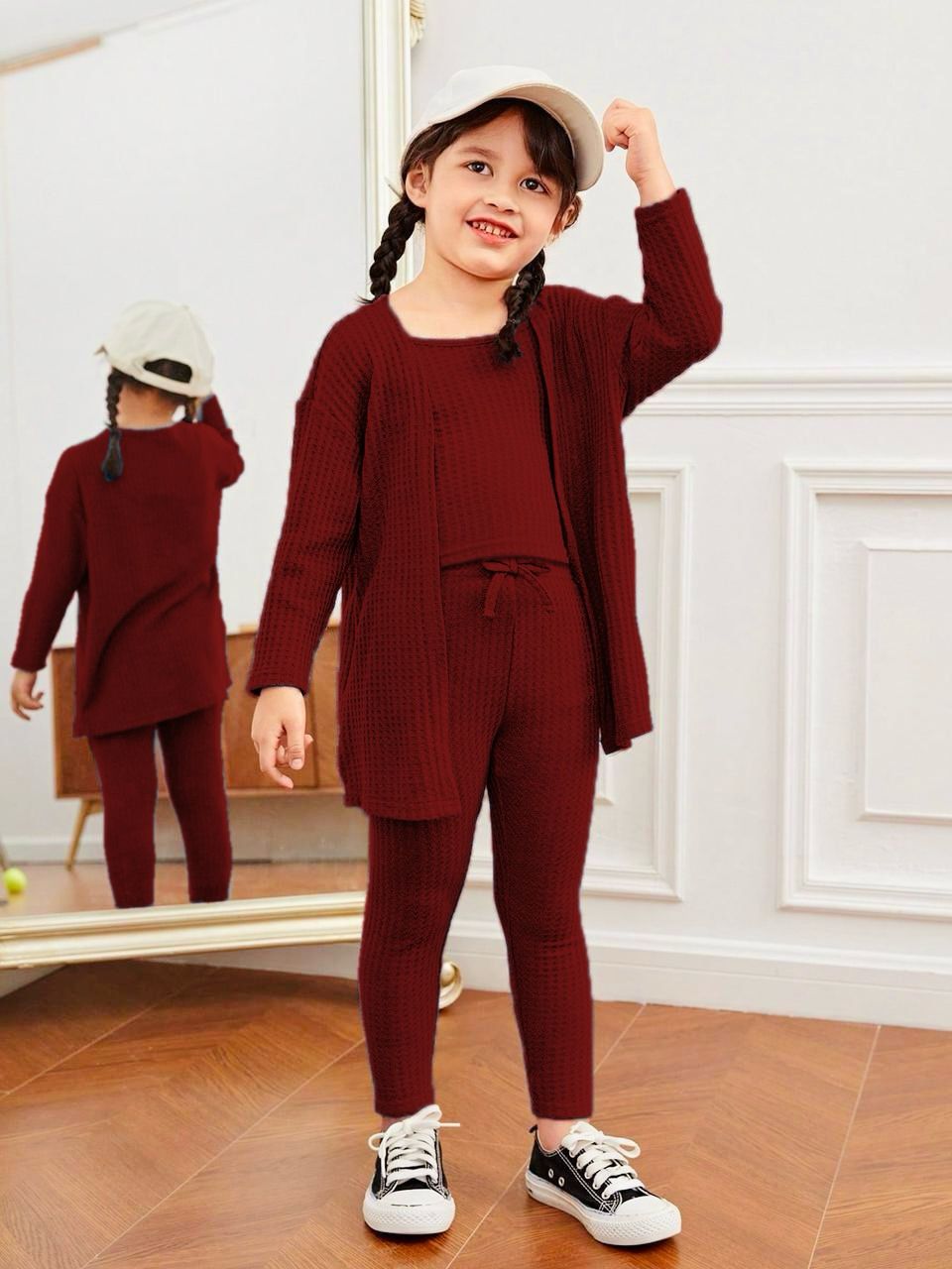 BABY GIRL THREE PIECE KIDS CASUAL WEAR - MAROON