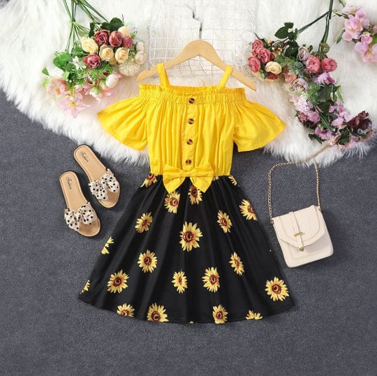 BABY GIRL YELLOW DROP SHOULDER DRESS - #103