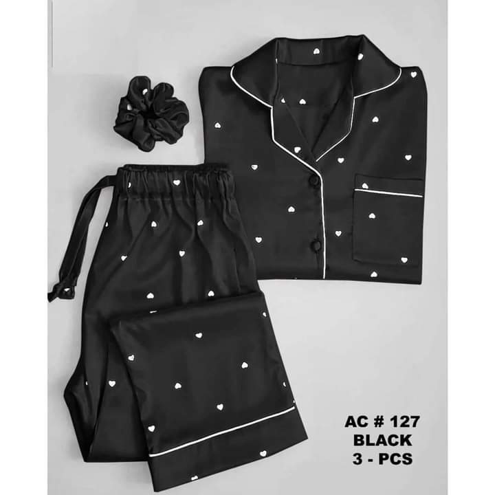 Black 3 PIECE HEART NIGHT SUIT