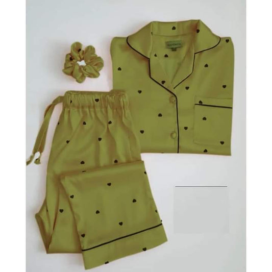 Dark Green 3 PIECE HEART NIGHT SUIT