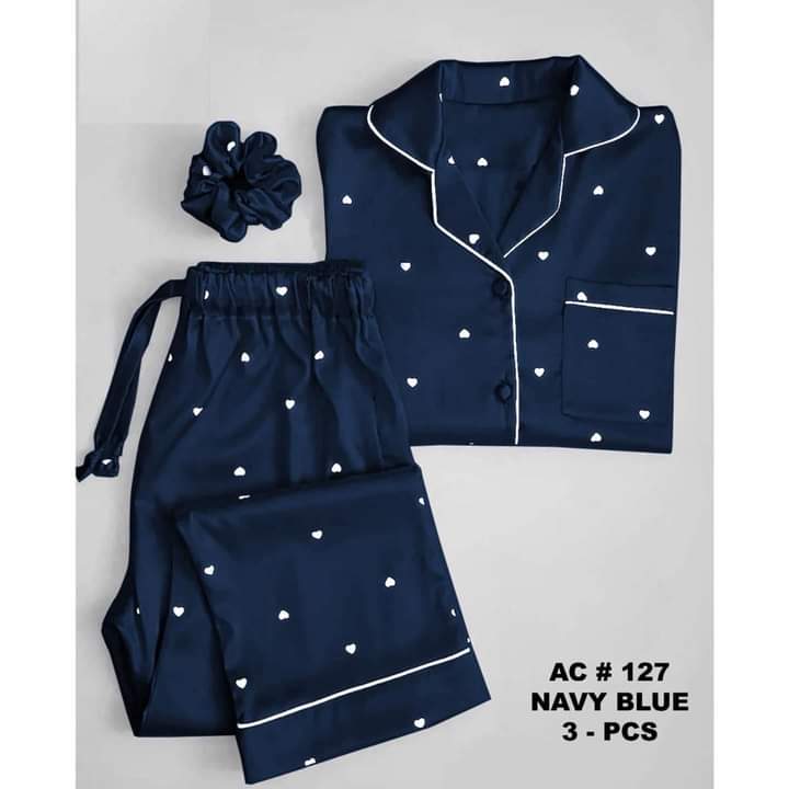 Dark Blue 3 PIECE HEART NIGHT SUIT