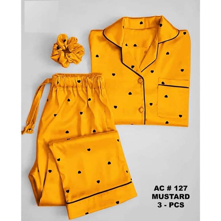 Mustard 3 PIECE HEART NIGHT SUIT