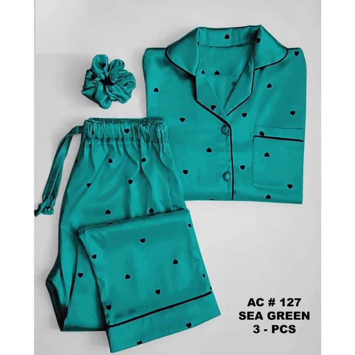 Light Green 3 PIECE HEART NIGHT SUIT