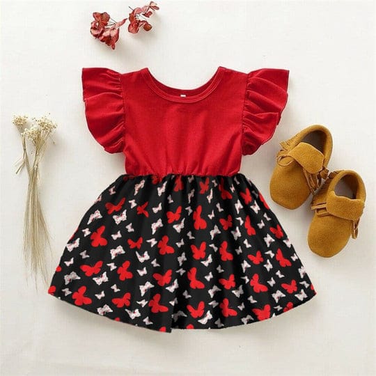 BABY GIRL TRENDY BUTTERFLY PRINTED DRESS