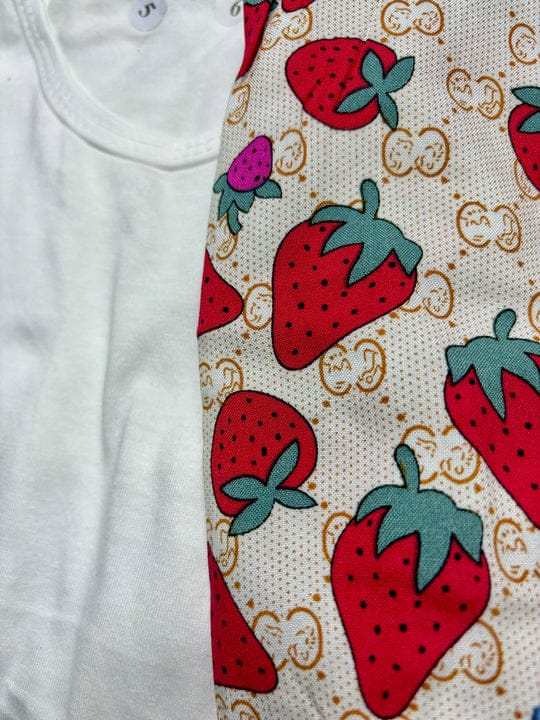 BABY GIRL WHITE TOP WITH STRAWBERRY PRINTED PANT - #122