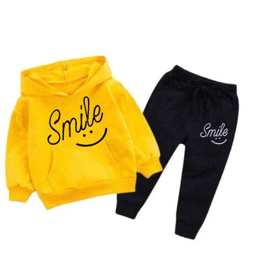 YELLOW SMILE PRINTED KIDS HOODIE SET