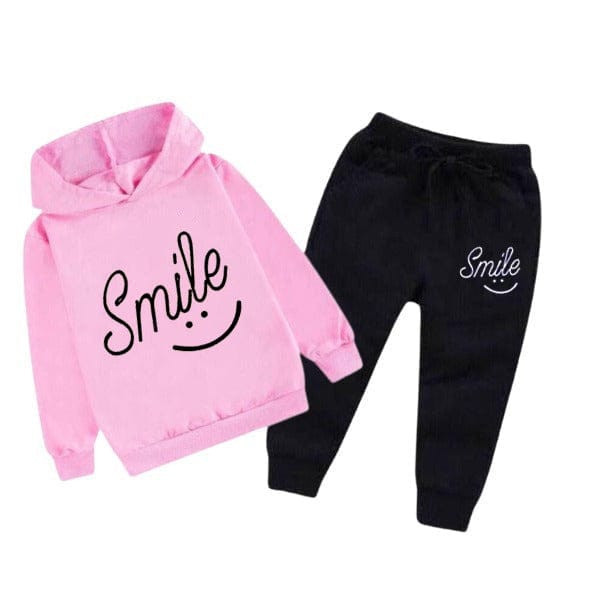 PINK SMILE PRINTED KIDS HOODIE SET