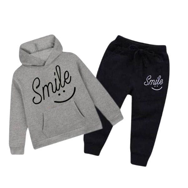 GREY SMILE PRINTED KIDS HOODIE SET