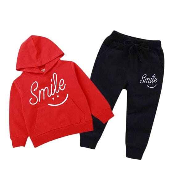 RED SMILE PRINTED KIDS HOODIE SET