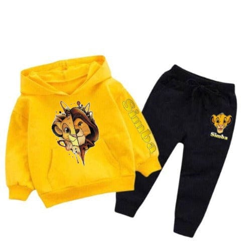 YELLOW SIMBA PRINTED KIDS HOODIE SET