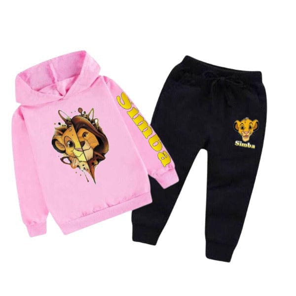 PINK SIMBA PRINTED KIDS HOODIE SET