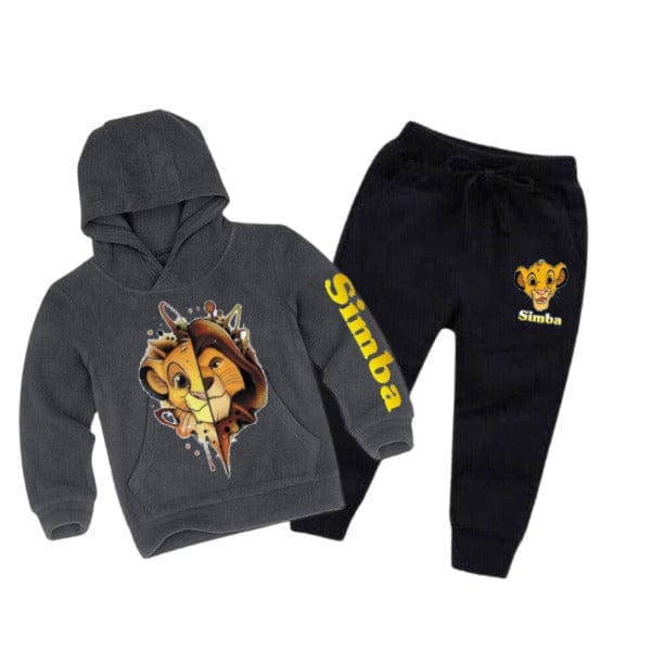 CHARCOAL SIMBA PRINTED KIDS HOODIE SET