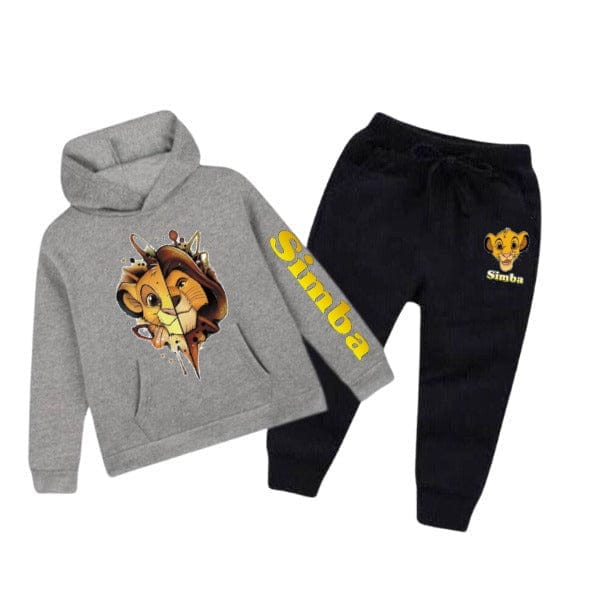 GREY SIMBA PRINTED KIDS HOODIE SET