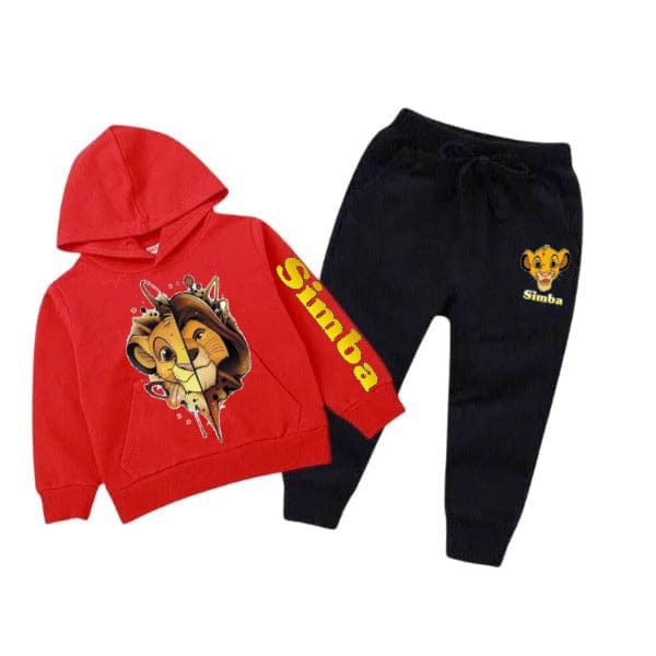 RED SIMBA PRINTED KIDS HOODIE SET