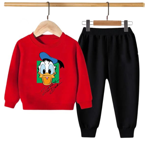 RED DONALD DUCK PRINTED KIDS SWEAT SUIT