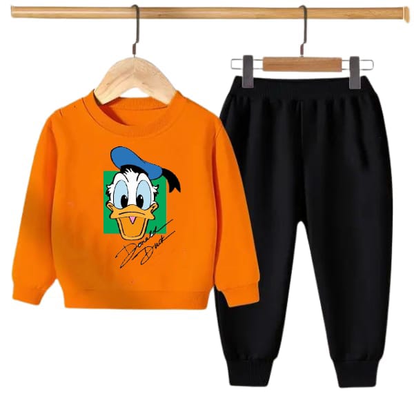 ORANGE DONALD DUCK PRINTED KIDS SWEAT SUIT