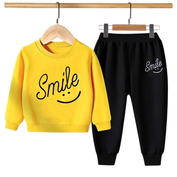 YELLOW SMILE PRINTED KIDS SWEAT SUIT