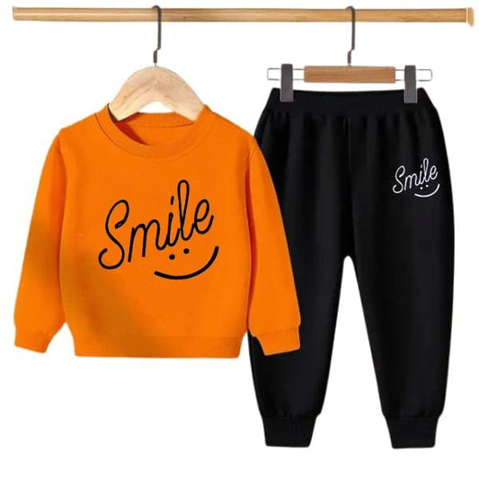 ORANGE SMILE PRINTED KIDS SWEAT SUIT