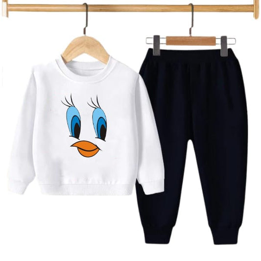 WHITE TWITY PRINTED KIDS SWEAT SUIT