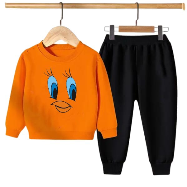 ORANGE TWITY PRINTED KIDS SWEAT SUIT