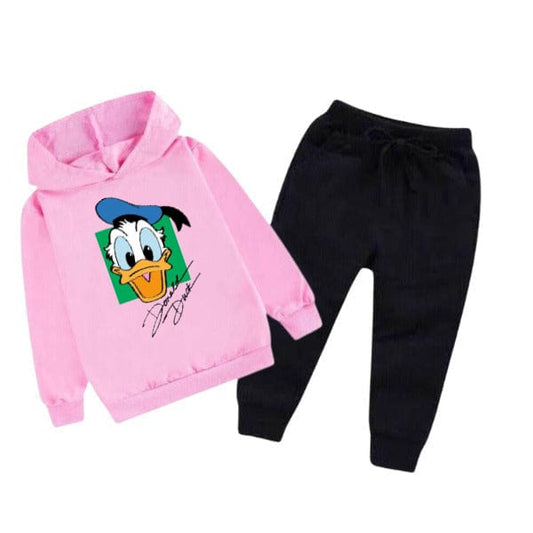 PINK DONALD DUCK PRINTED KIDS HOODIE SET