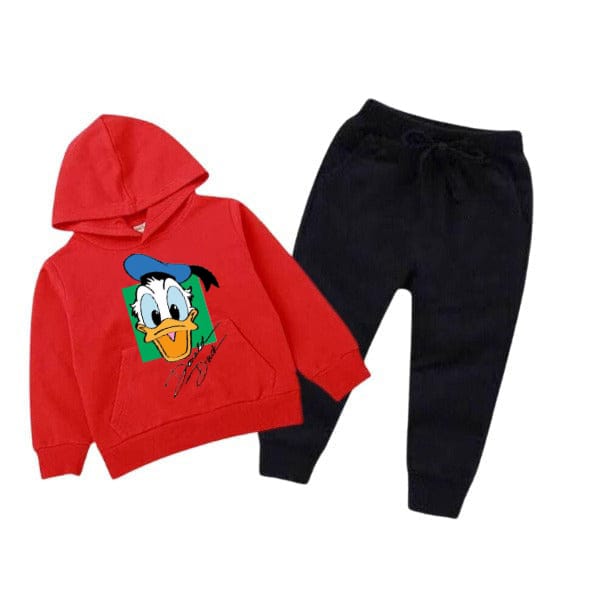 RED DONALD DUCK PRINTED KIDS HOODIE SET