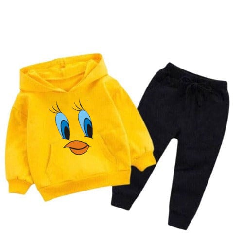 YELLOW TWITTY PRINTED KIDS HOODIE SET