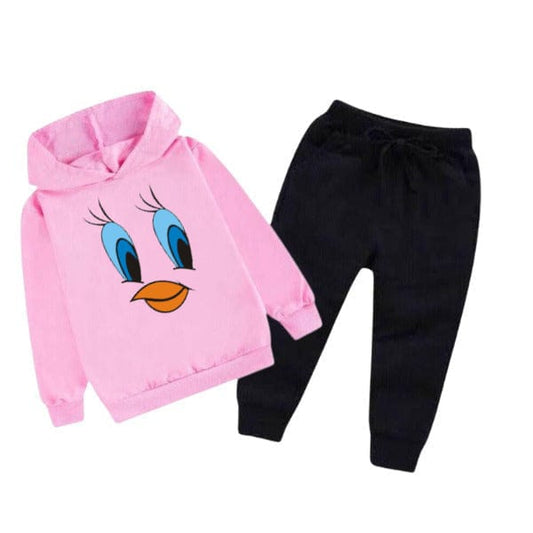 PINK TWITTY PRINTED KIDS HOODIE SET