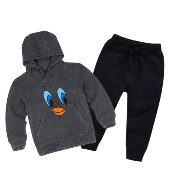 CHARCOAL TWITTY PRINTED KIDS HOODIE SET