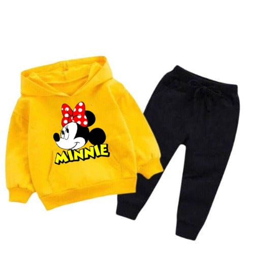 YEllOW MINNIE PRINTED KIDS HOODIE SET