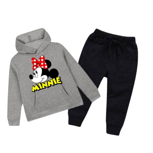 GREY MINNIE PRINTED KIDS HOODIE SET