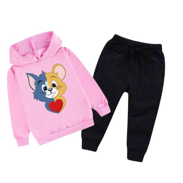 PINK TOM & JERRY PRINTED KIDS HOODIE SET