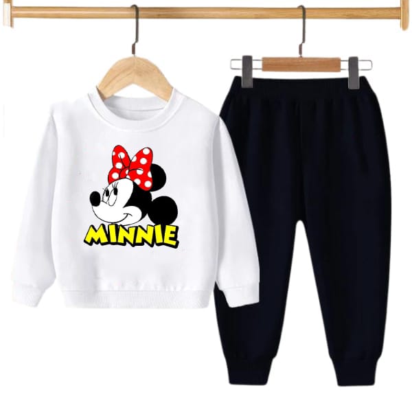 WHITE MINNIE PRINTED KIDS SWEAT SUIT